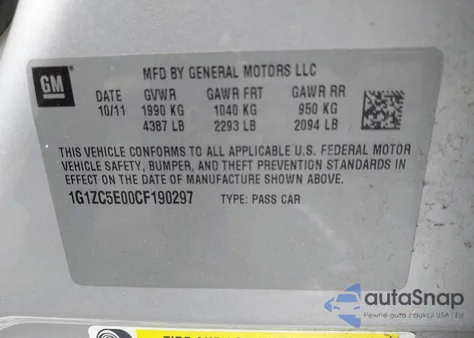 2012 Chevrolet Malibu 1Lt from USA, damaged, VIN 1G1ZC5E00CF190297